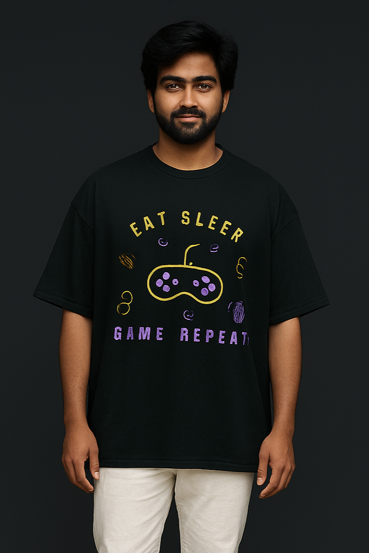 Oversized Eat Sleep Game Printed T-shirt