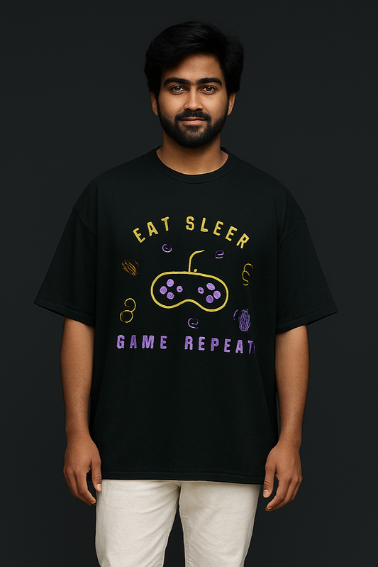 Oversized Eat Sleep Game Printed T-shirt