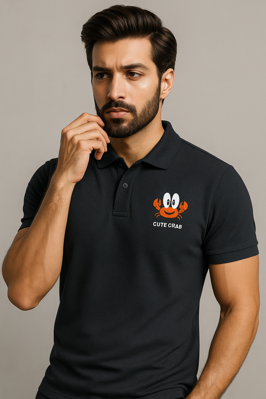 Cute Crab Printed Black Polo